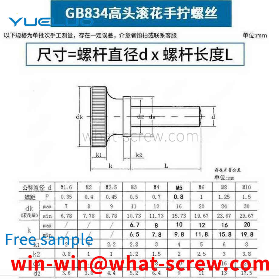 स्वनिर्धारित उच्च सिर knurled शिकंजा